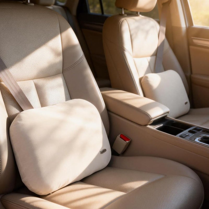 Carwales Beige Lumbar Support Pillow for Car Driving Seat Soft Latex Lower Back Support Relax Home Desk Office Accessories Chair Cushion Pain Relief - Image 4