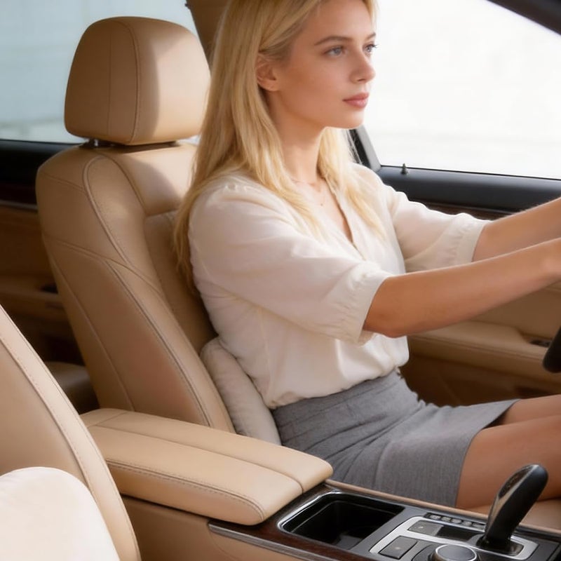 Carwales Beige Lumbar Support Pillow for Car Driving Seat Soft Latex Lower Back Support Relax Home Desk Office Accessories Chair Cushion Pain Relief - Image 5