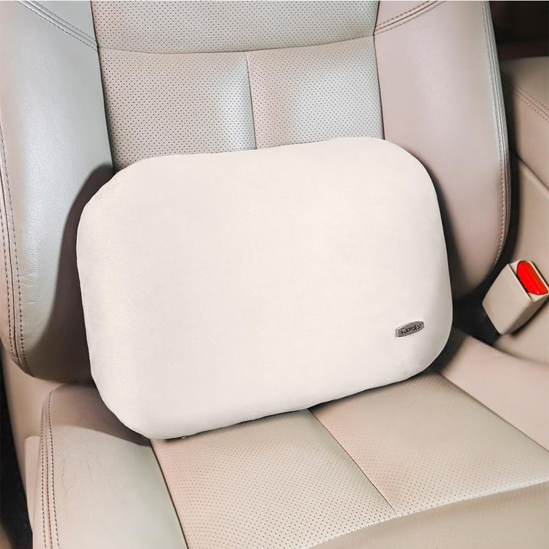 Carwales Beige Lumbar Support Pillow for Car Driving Seat Soft Latex Lower Back Support Relax Home Desk Office Accessories Chair Cushion Pain Relief - Image 2