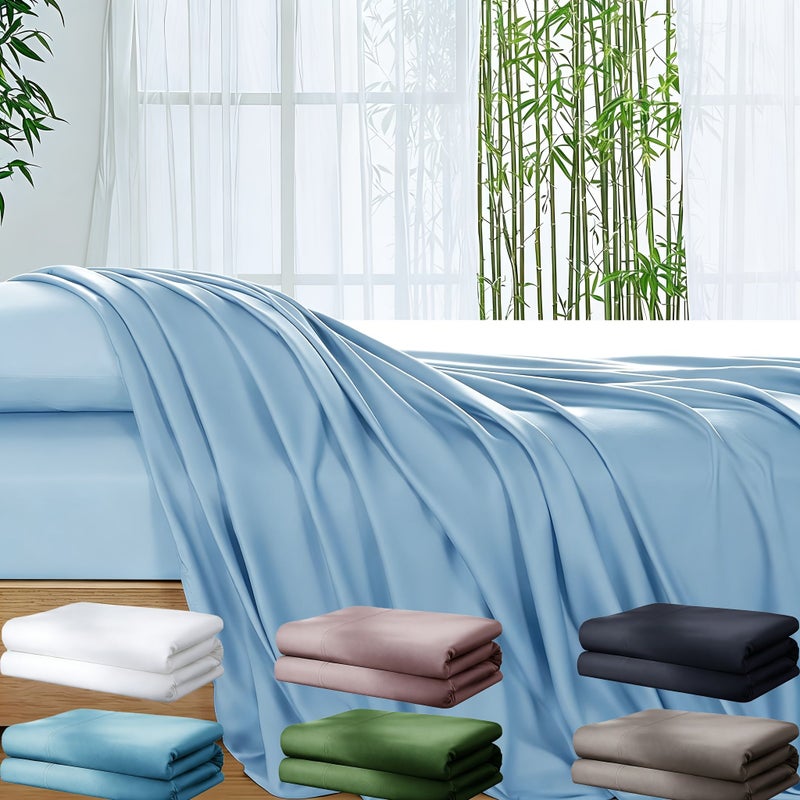 100 Percent Bamboo Fiber Cooling Bed Sheets Water Blue Smooth Breathable Reduce Night Sweats 59.06 by 98.43 Inches - Image 2