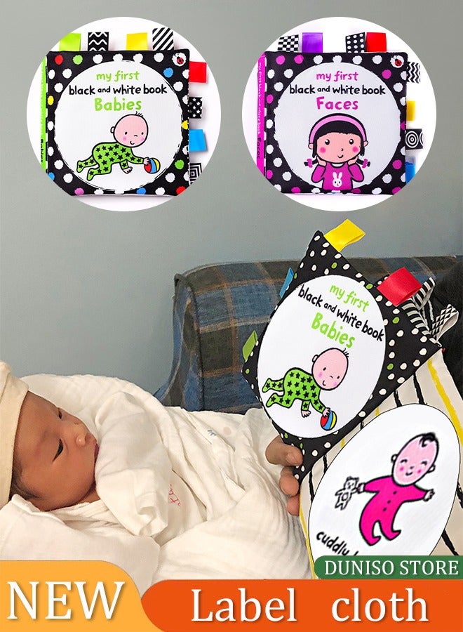 Loquat 2pcs Baby Early Education Books,High Contrast Black and White Interactive Crinkle Soft Book Bundle for Infant Baby First Cloth Book Set Soft Activity  - Image 1