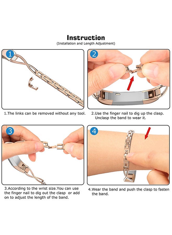 NIBEMINENT Diamond Jewelry Replacement Bracelet Strap For Fitbit Alta And HR Rose Gold/Clear - Image 3