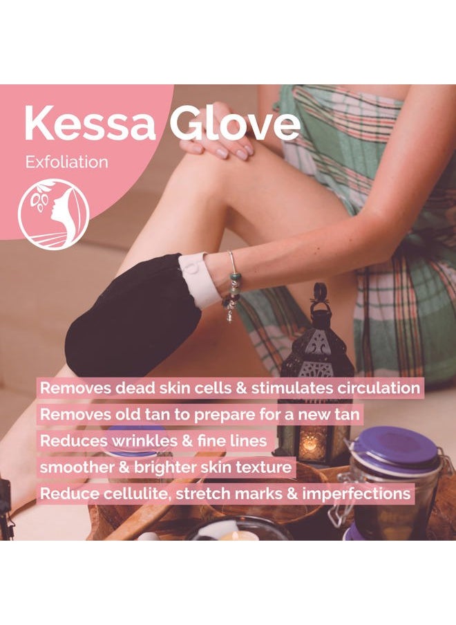 Fatima's Garden - Exfoliating Kessa Gloves - Natural Spa Scrubbers, Black (2 Gloves) - Image 1