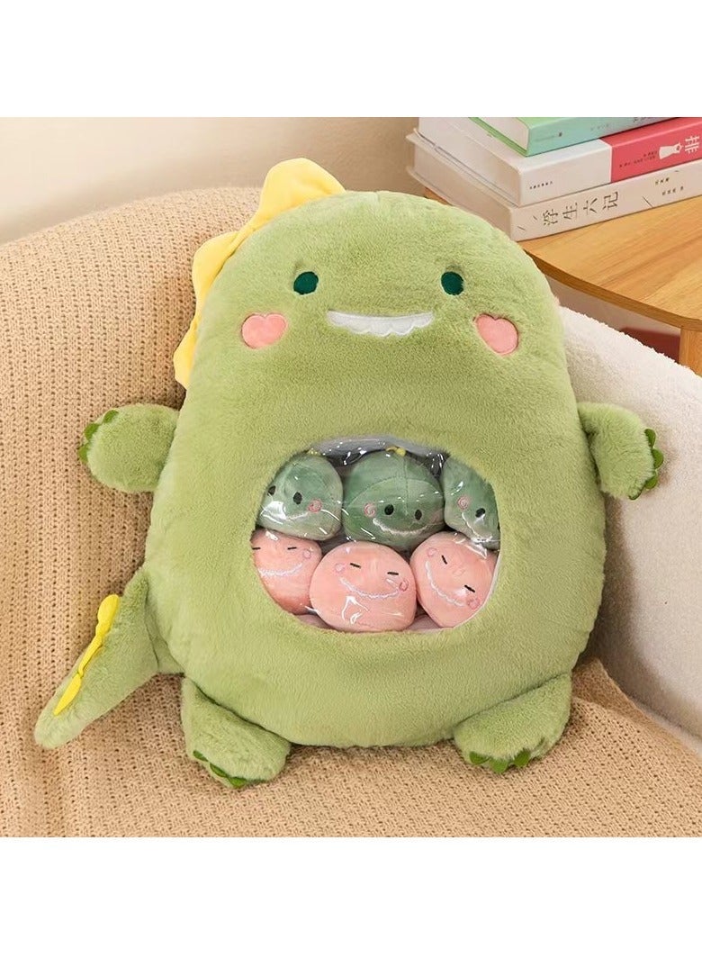 Cute Plush Pillow Removable Stuffed Animal Toy Creative Gift Children's Soft Pillow Room Decoration - Green Dinosaur (6 Animal Balls Inside)