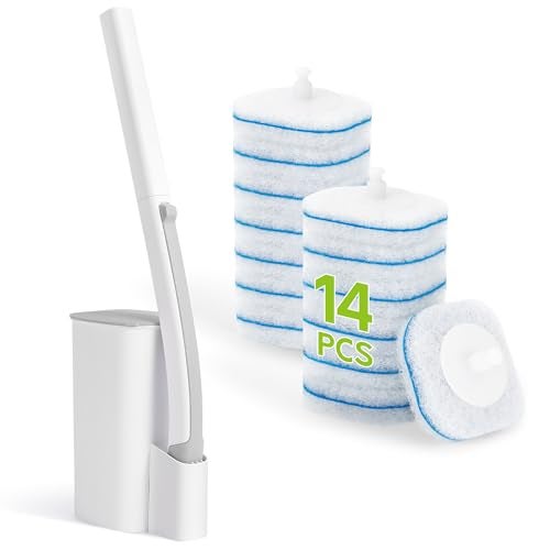 IVYROLL Toilet Bowl Cleaner Wand with 14 Refills Disposable Toilet Brush Set with Holder Cleaning System Starter Wand Kit Bathroom Cleaning Set