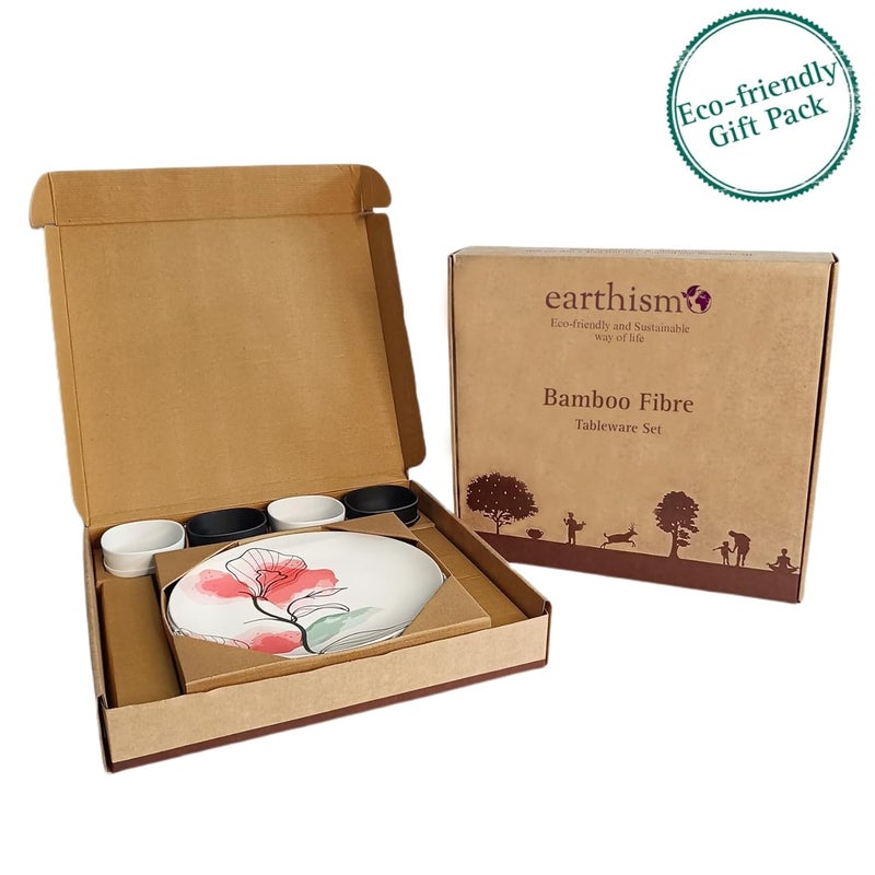Earthism EcoFriendly Bamboo Fibre Dinner Plates 11 and Bowls 35 Pack of 12 Bloom Beige Coral - Image 4