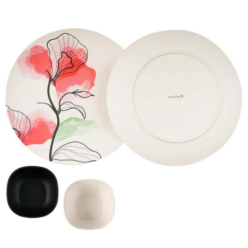 Earthism EcoFriendly Bamboo Fibre Dinner Plates 11 and Bowls 35 Pack of 12 Bloom Beige Coral - Image 5