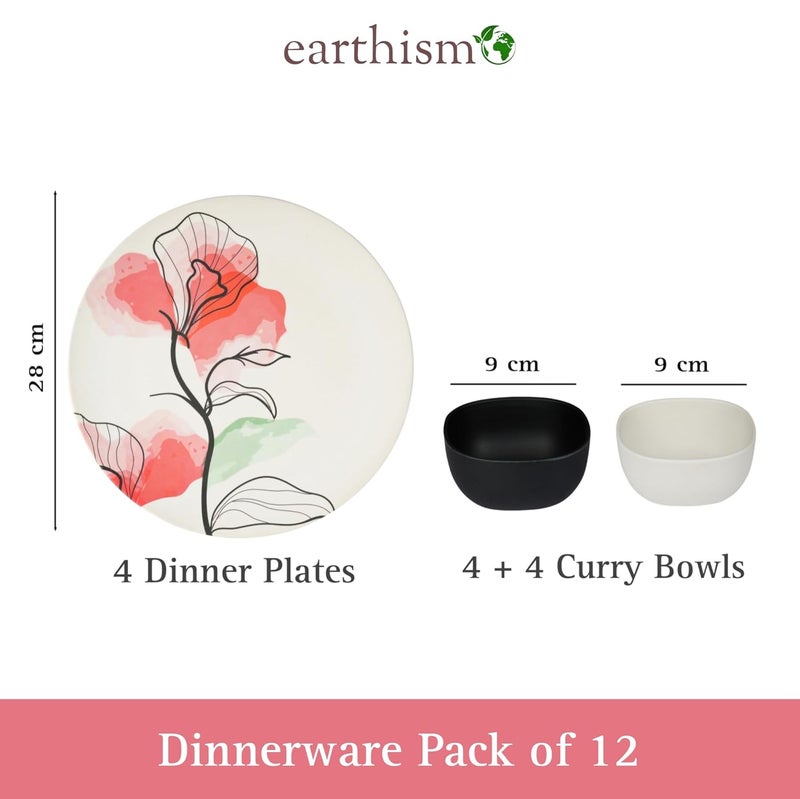 Earthism EcoFriendly Bamboo Fibre Dinner Plates 11 and Bowls 35 Pack of 12 Bloom Beige Coral - Image 3