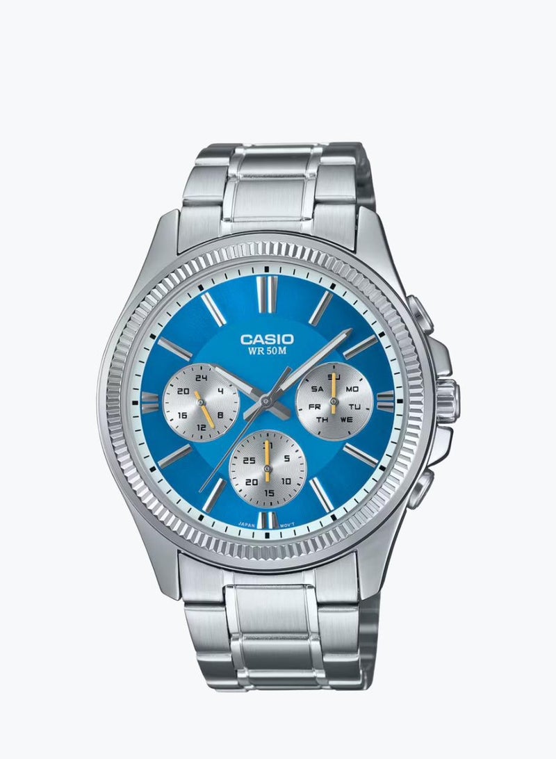 Casio MTP-1375D-2A2V  for Men - Analog, Casual Watch, Blue Dial, Silver Band
