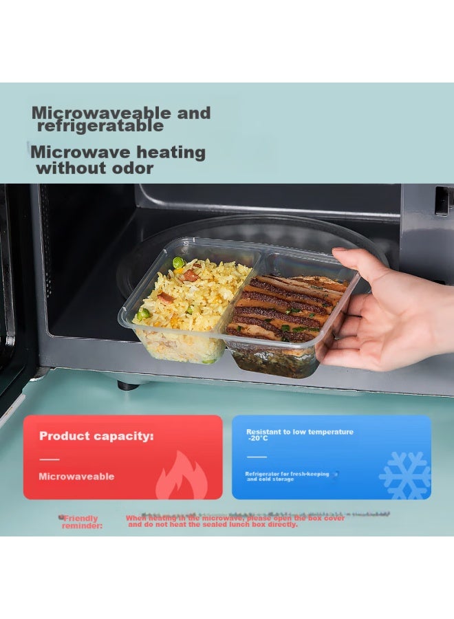 Temeiju Disposable Transparent Plastic Two-compartment Lunch Boxes With Lids, Thick Takeout Containers, 50 Sets, 650 Model, Microwave Safe - Image 3