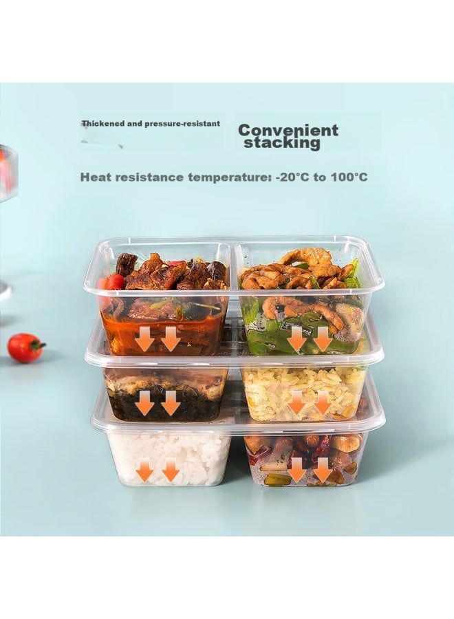 Temeiju Disposable Transparent Plastic Two-compartment Lunch Boxes With Lids, Thick Takeout Containers, 50 Sets, 650 Model, Microwave Safe - Image 5