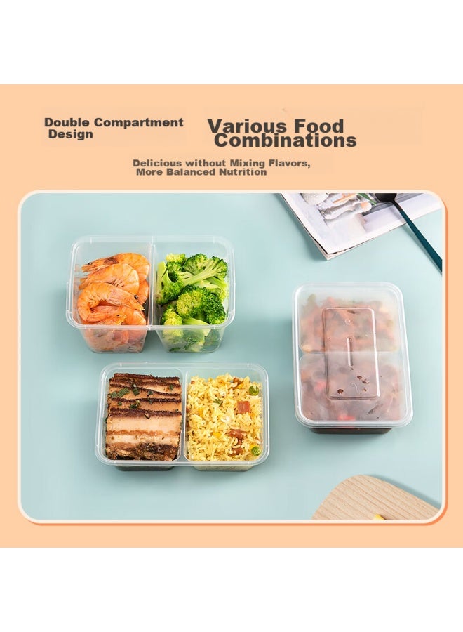 Temeiju Disposable Transparent Plastic Two-compartment Lunch Boxes With Lids, Thick Takeout Containers, 50 Sets, 650 Model, Microwave Safe - Image 4