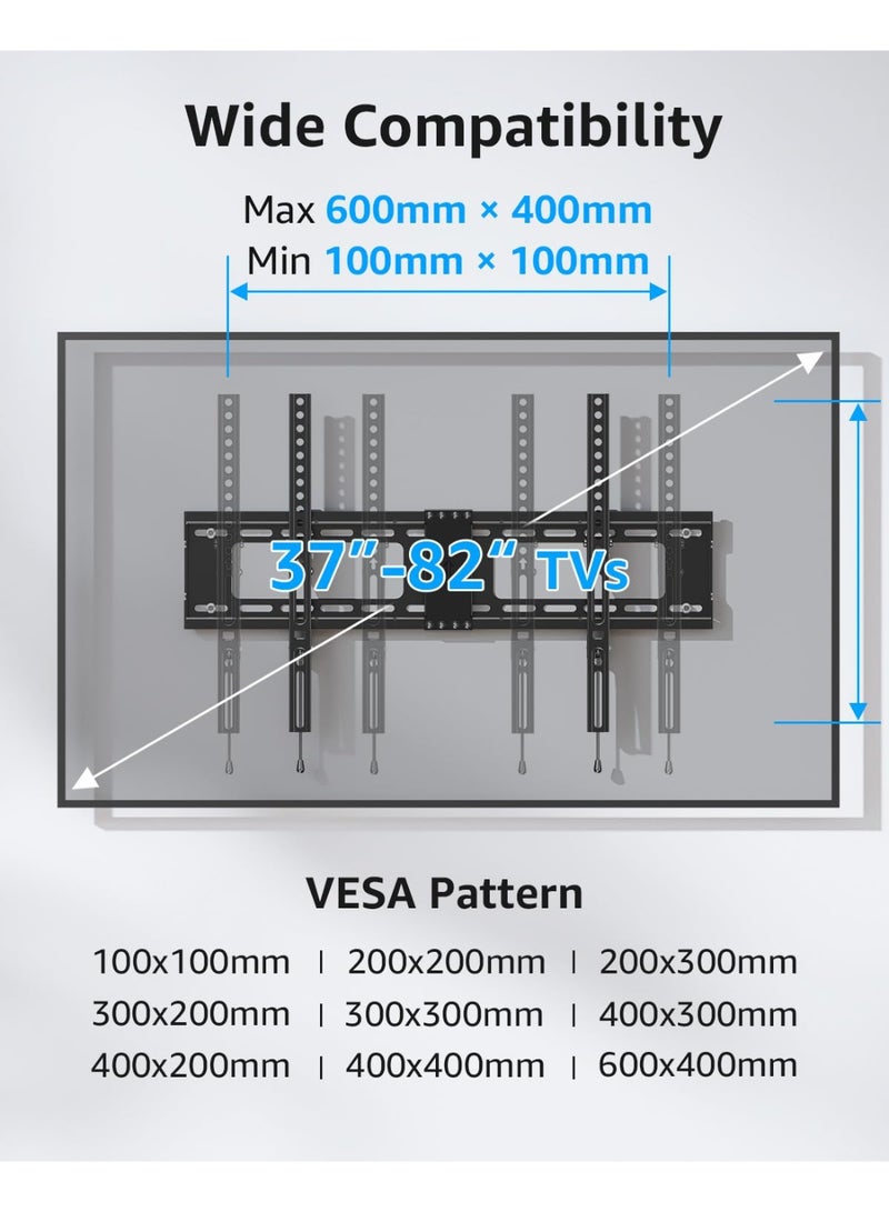 حامل حائط تلفزيون مائل للشاشات المسطحة/المنحنية 37-82 بوصة، بحد أقصى VESA 600x400 ملم، سعة 132 رطلاً - Image 5