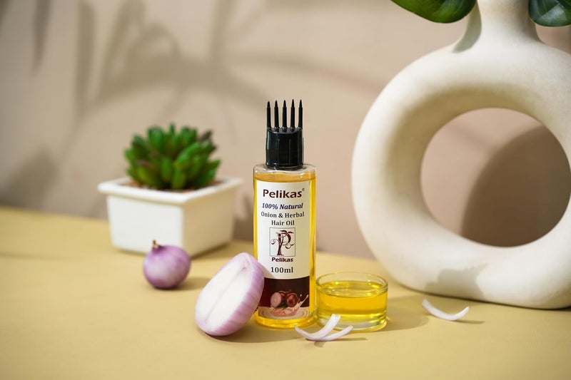 Pelikas Onion Hair Oil Natural Harble Advansed Hair Growth and AntiHairFall Control with Nourishes Scalp  Stimulates RootsReduces Hairfall  BreakageRepairs Damaged HairBoosts Hair Thickness For Men  Women Onion hair oil 100ml - Image 4