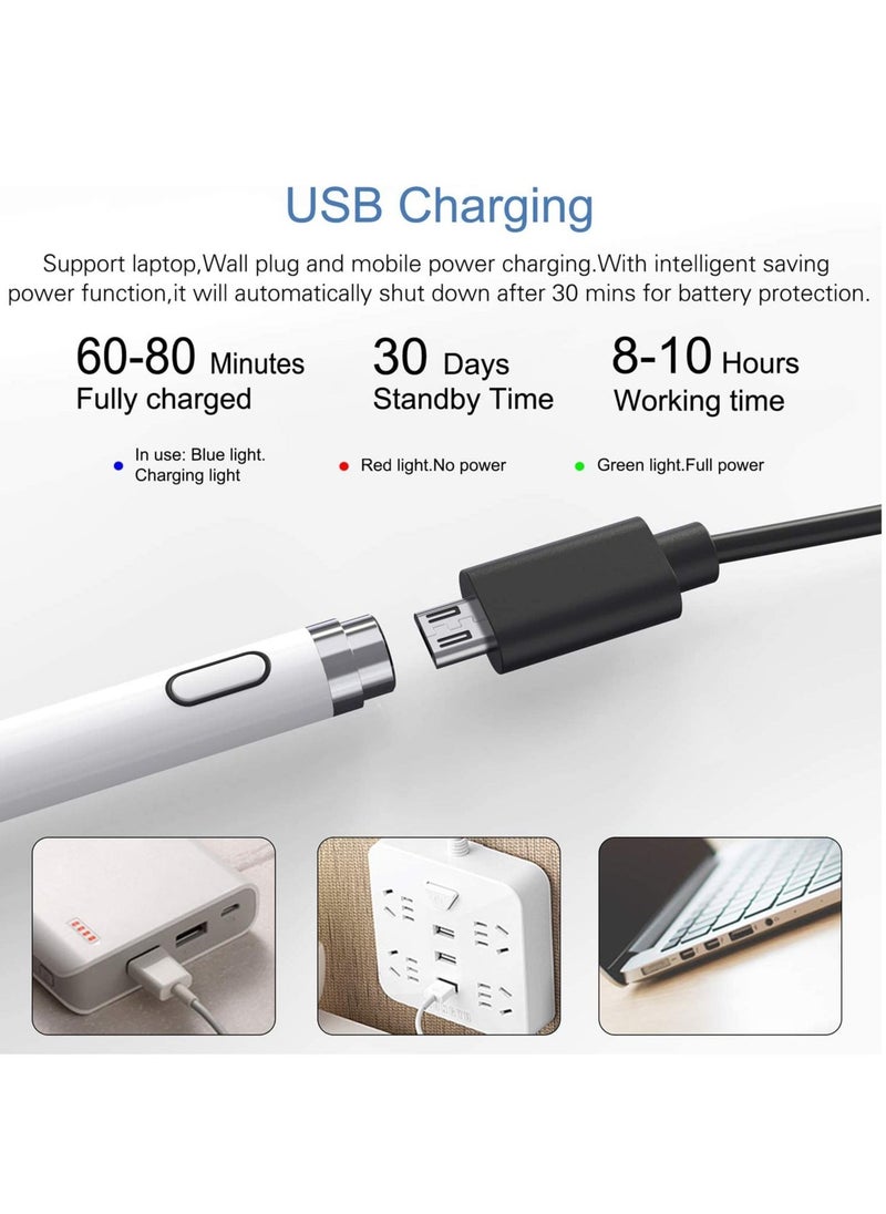 Active Stylus Pen White/Black 1.45mm fine Tip for iPad Apple iPhone Samsung Tablets, on iOS and Android Capacitive Touchscreen, Take-Note Hand-Written Draw no lags Skipping,Rechargeable, KECOW - Image 4