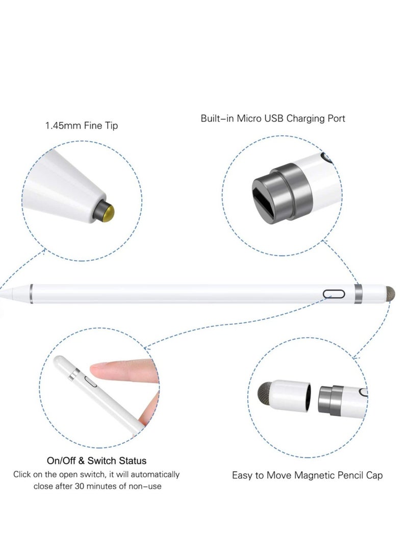 Active Stylus Pen White/Black 1.45mm fine Tip for iPad Apple iPhone Samsung Tablets, on iOS and Android Capacitive Touchscreen, Take-Note Hand-Written Draw no lags Skipping,Rechargeable, KECOW - Image 2