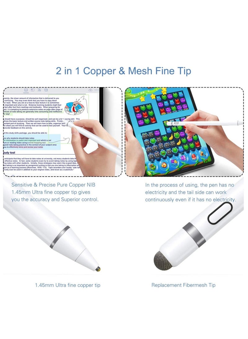Active Stylus Pen White/Black 1.45mm fine Tip for iPad Apple iPhone Samsung Tablets, on iOS and Android Capacitive Touchscreen, Take-Note Hand-Written Draw no lags Skipping,Rechargeable, KECOW - Image 3