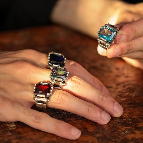 Babylon Silver Genuine Solid 925 Sterling Silver Ring for Men, Accented with Bronze, Faceted Simulated Red Ruby Stone, Vintage Turkish Ottoman Style (Simulated Ruby, 9) - Image 4