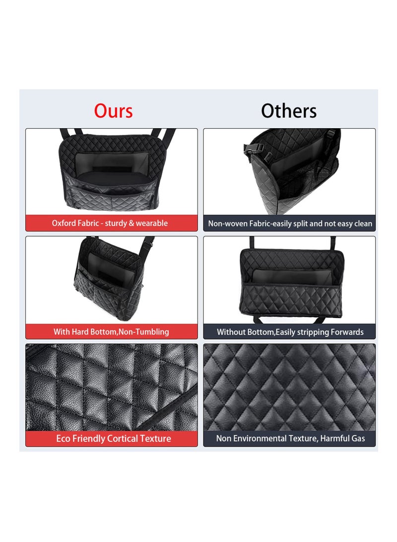 Excefore Car Handbag Purse Holder Between Seats, Auto Seat Leather Organizer Pocket, Front Seat Bag Box Storage For Cell Phone Document, Backseat Barrier For Kids Pet, Fits For Most Vehicles, Black  - Image 4