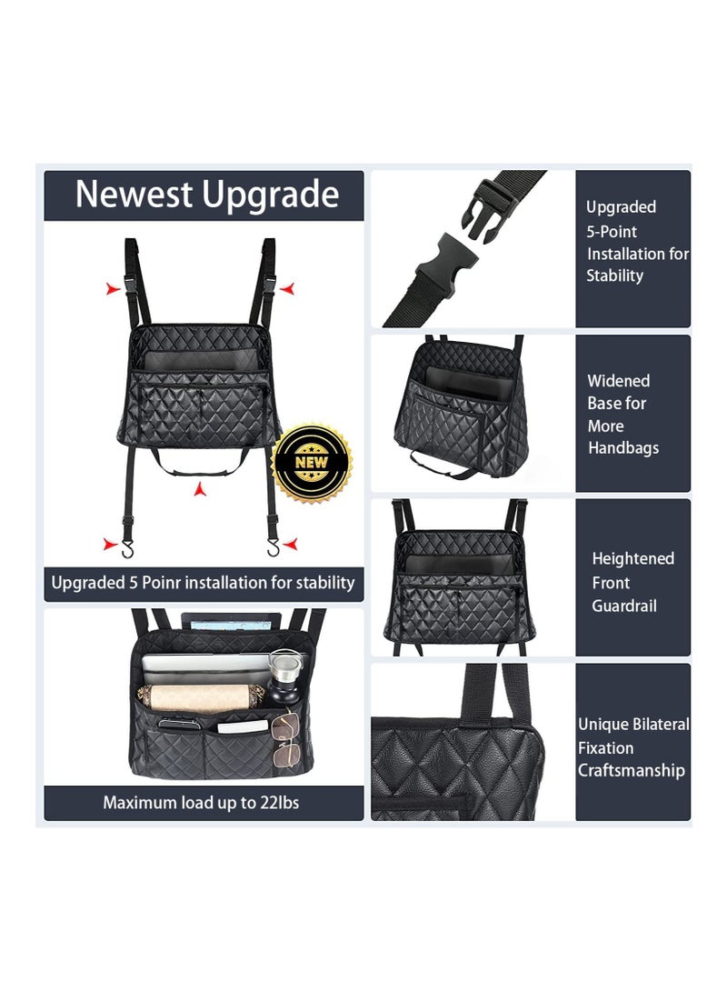 Excefore Car Handbag Purse Holder Between Seats, Auto Seat Leather Organizer Pocket, Front Seat Bag Box Storage For Cell Phone Document, Backseat Barrier For Kids Pet, Fits For Most Vehicles, Black  - Image 3