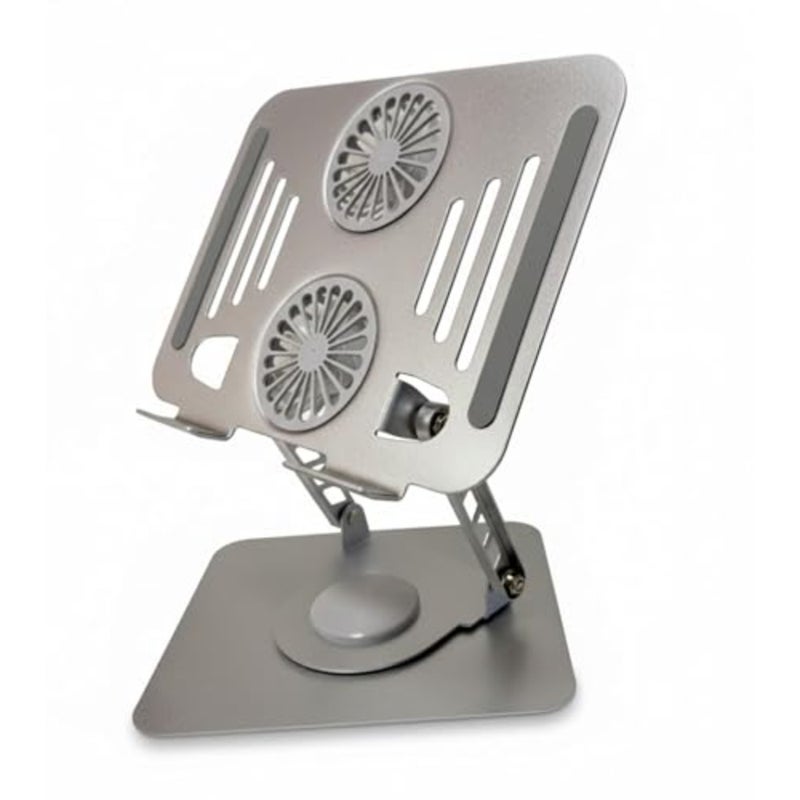 Gaming laptop cooling pad for 12-15.6 inch notebooks, space silver aluminum riser with adjustable height and 360 rotation upgraded dual-fan design - Image 1