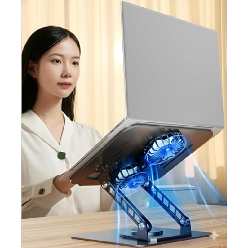 Gaming laptop cooling pad for 12-15.6 inch notebooks, space silver aluminum riser with adjustable height and 360 rotation upgraded dual-fan design - Image 4
