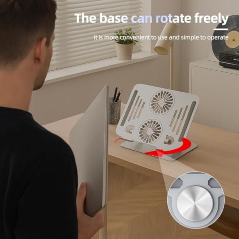 Gaming laptop cooling pad for 12-15.6 inch notebooks, space silver aluminum riser with adjustable height and 360 rotation upgraded dual-fan design - Image 3