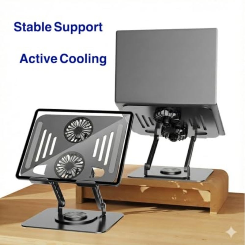 Gaming laptop cooling pad for 12-15.6 inch notebooks, space silver aluminum riser with adjustable height and 360 rotation upgraded dual-fan design - Image 5