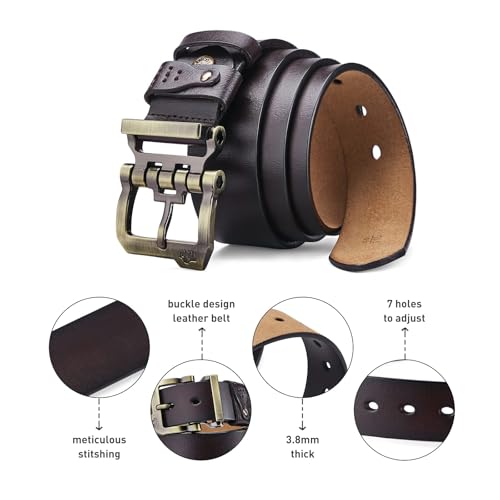 BISON DENIM Men's Belts Leather Dress Genuine Leather Classic Heavy Duty Buckle Belt Casual for Jeans… - Image 2