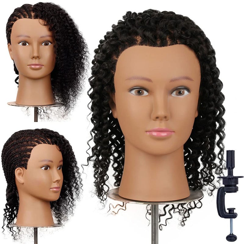 Newshair Mannequin Head 14"-16" 100% Human Hair Curly Hair Hairdresser Cosmetology Mannequin Manikin Training Head Hair and Free Clamp Holder - Image 1