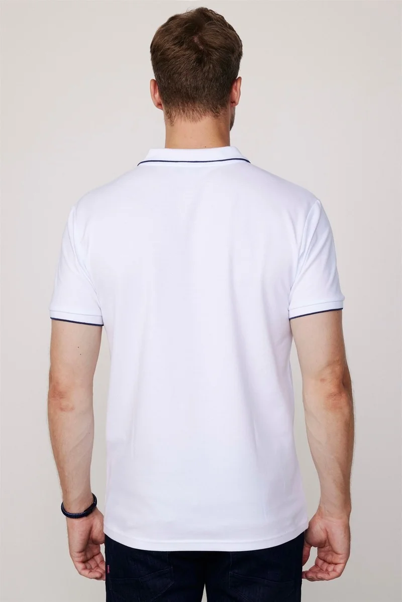 تودورس Men's Polo Neck Slim Fit Cotton Zipper Pique White T-Shirt