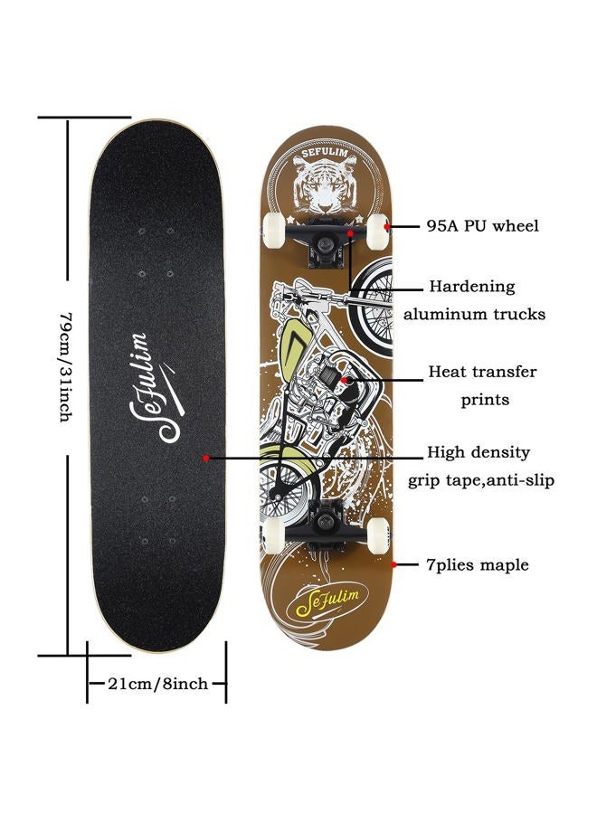 Sefulim 31 x 8 Inch Complete Skateboard 7 Layer Canadian Maple Double Kick Deck Concave Cruiser Trick Skateboard for Boys Girls Teens Adults Beginner (AI Boy) (Motorcycle) - Image 2