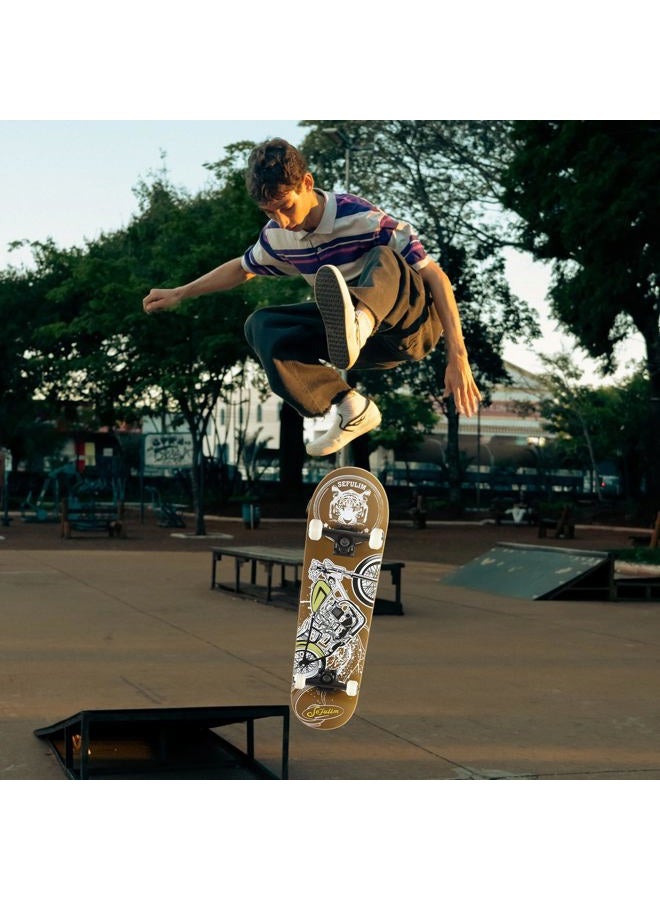 Sefulim 31 x 8 Inch Complete Skateboard 7 Layer Canadian Maple Double Kick Deck Concave Cruiser Trick Skateboard for Boys Girls Teens Adults Beginner (AI Boy) (Motorcycle) - Image 5