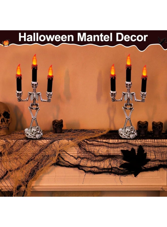 Candle Light Candle Candelabra Lamp with LED Flameless Battery for Party Home Gathering and Haunted House Decoration Halloween (Silver) - Image 4