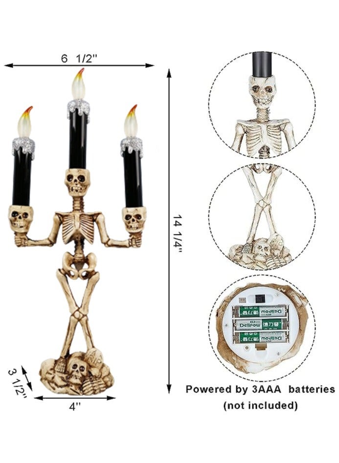 Candle Light Candle Candelabra Lamp with LED Flameless Battery for Party Home Gathering and Haunted House Decoration Halloween (Silver) - Image 2