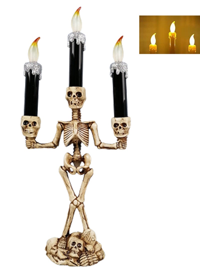 Candle Light Candle Candelabra Lamp with LED Flameless Battery for Party Home Gathering and Haunted House Decoration Halloween (Silver) - Image 1