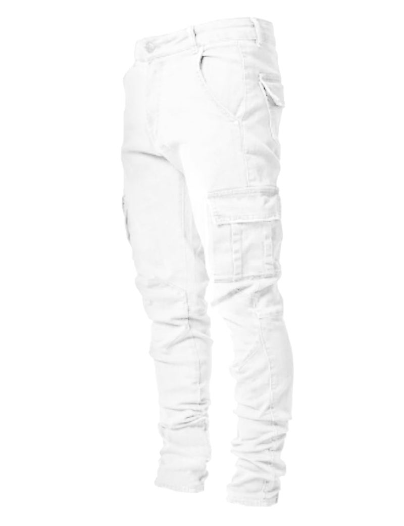 HUNGSON Men's Slim Fit Jeans 7 Pockets Stretch Skinny Denim Pencil Pants Nova Fashion(White,38) - Image 1