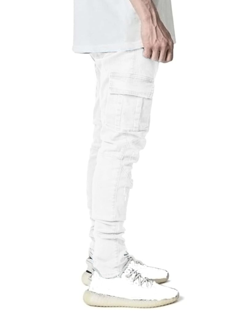 HUNGSON Men's Slim Fit Jeans 7 Pockets Stretch Skinny Denim Pencil Pants Nova Fashion(White,38) - Image 4