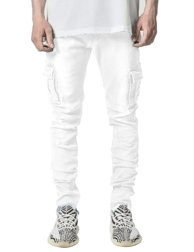 HUNGSON Men's Slim Fit Jeans 7 Pockets Stretch Skinny Denim Pencil Pants Nova Fashion(White,38) - Image 2