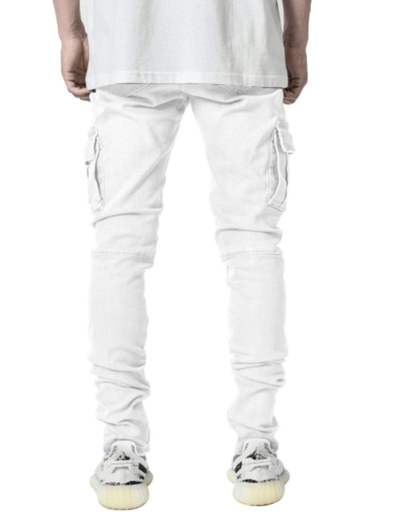 HUNGSON Men's Slim Fit Jeans 7 Pockets Stretch Skinny Denim Pencil Pants Nova Fashion(White,38) - Image 3