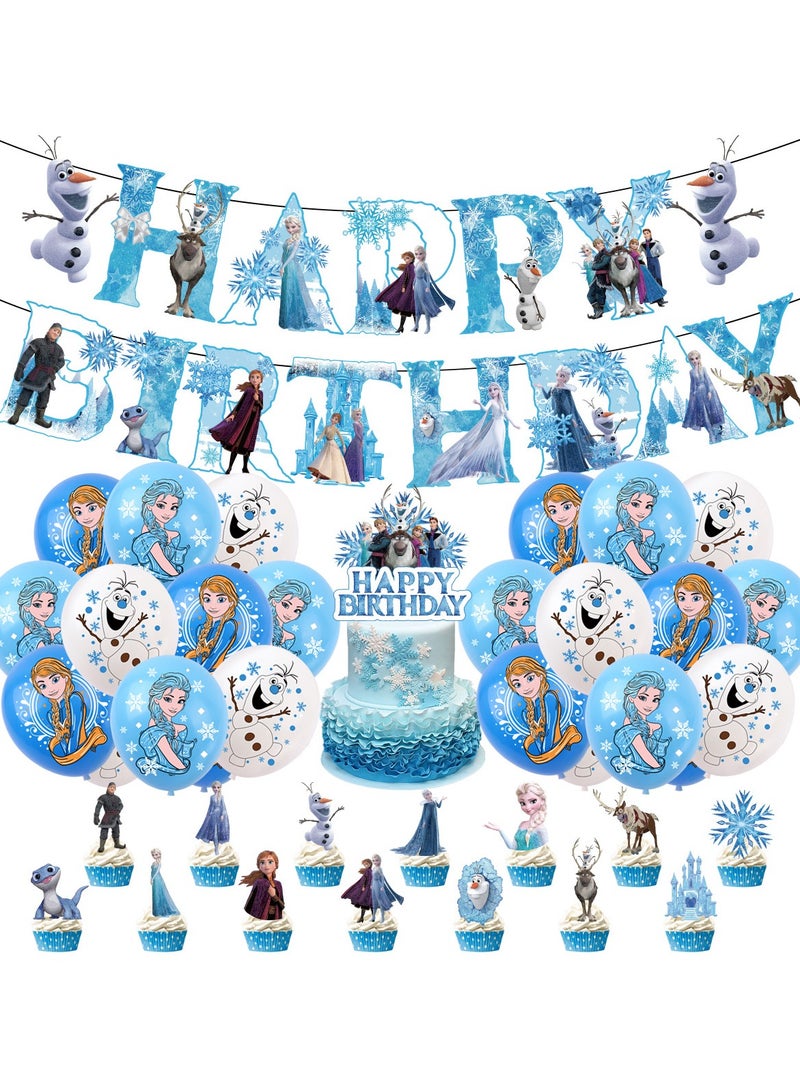 Snow Queen & Snowman Winter Wonderland Balloon Garland Kit – Icy Birthday Banner, Frosted Cake Topper, Indoor/Outdoor Party Decor for Princess-Themed Celebrations & Baby Showers (Glittering Blue-Silver Style) - Image 1