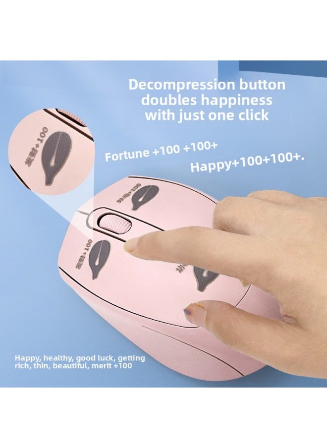 Generic - Fortune Fortune Luck +100 Wooden Fish Key Wireless Bluetooth Mouse Tablet Notebook Charging 2.4G Dual-mode Mouse-Specifications:Pink - Image 1