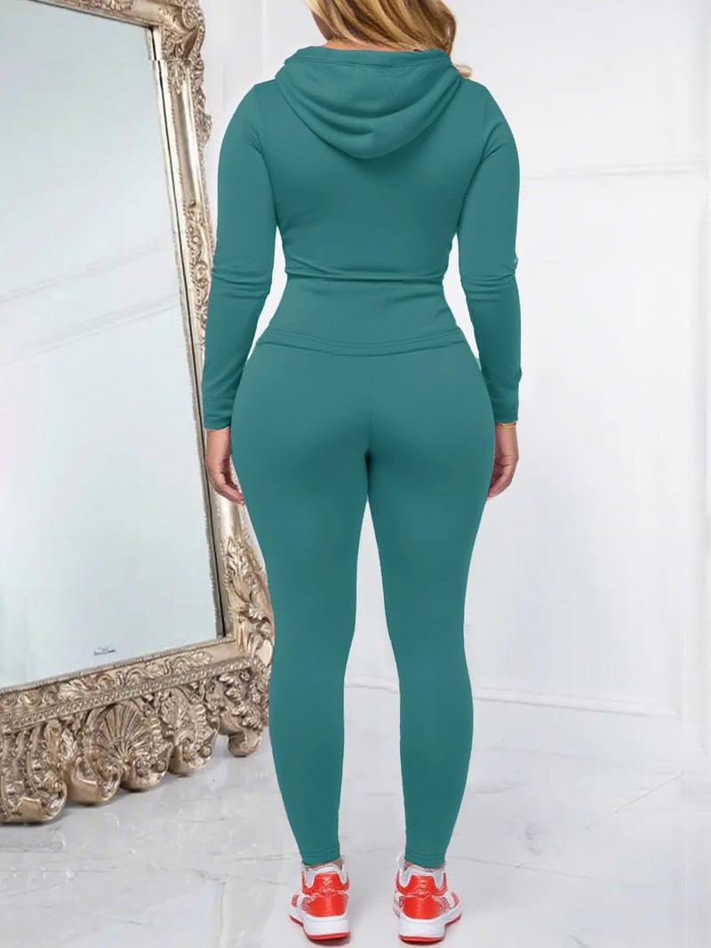 AUXDIO Women 2 Piece Outfits Casual Workout Sets Bodycon Tracksuit Zip Up Long Sleeve Hoodle Jacket Jogger Pants Set Blue S - Image 4