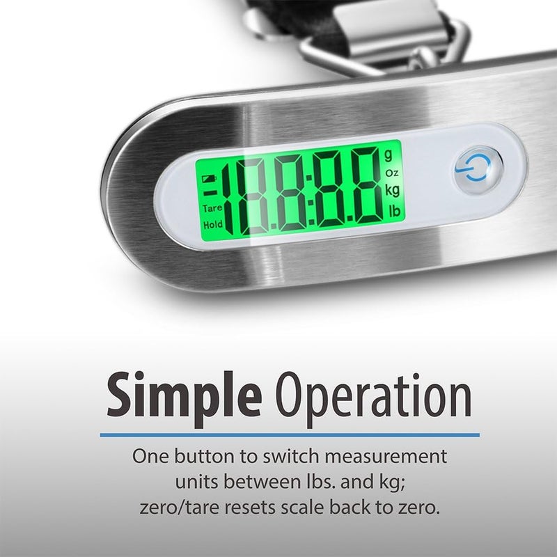 Fosmon Digital Luggage Scale, Digitial LCD Display Backlight Baggage Scale with 110lbs Capacity, Portable Stainless Steel Hanging Luggage Weight Scale with Tare Function for Travelers - Silver - Image 5