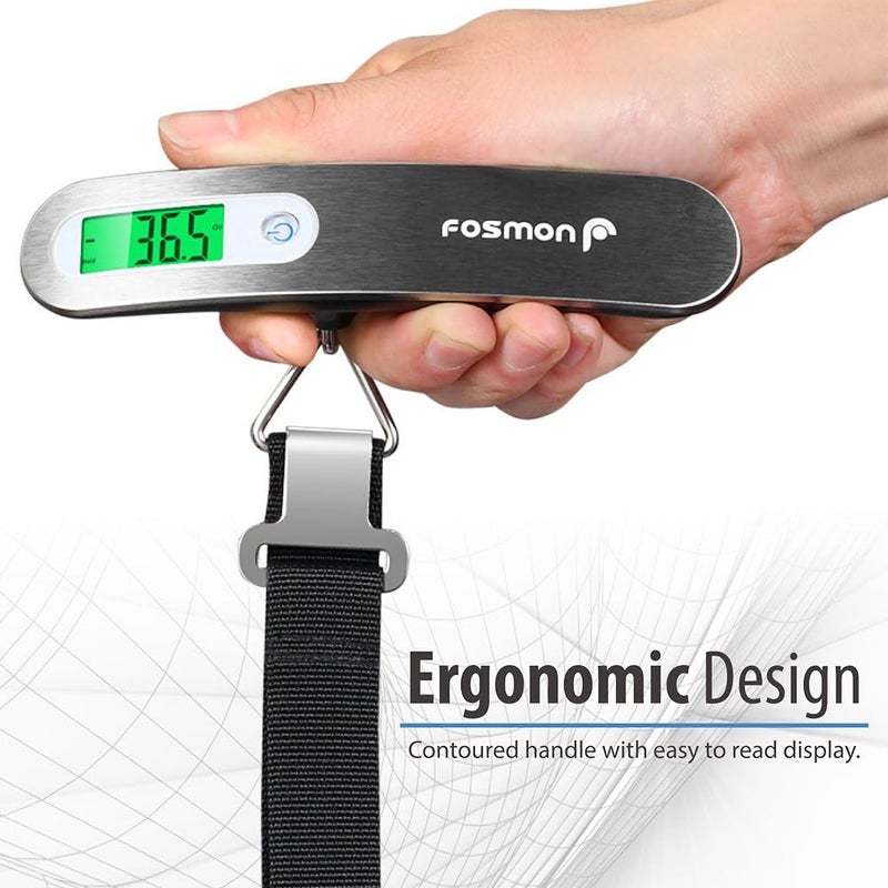Fosmon Digital Luggage Scale, Digitial LCD Display Backlight Baggage Scale with 110lbs Capacity, Portable Stainless Steel Hanging Luggage Weight Scale with Tare Function for Travelers - Silver - Image 3