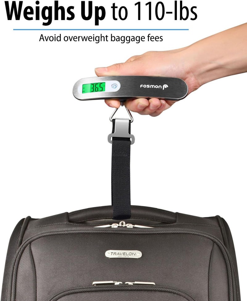 Fosmon Digital Luggage Scale, Digitial LCD Display Backlight Baggage Scale with 110lbs Capacity, Portable Stainless Steel Hanging Luggage Weight Scale with Tare Function for Travelers - Silver - Image 2