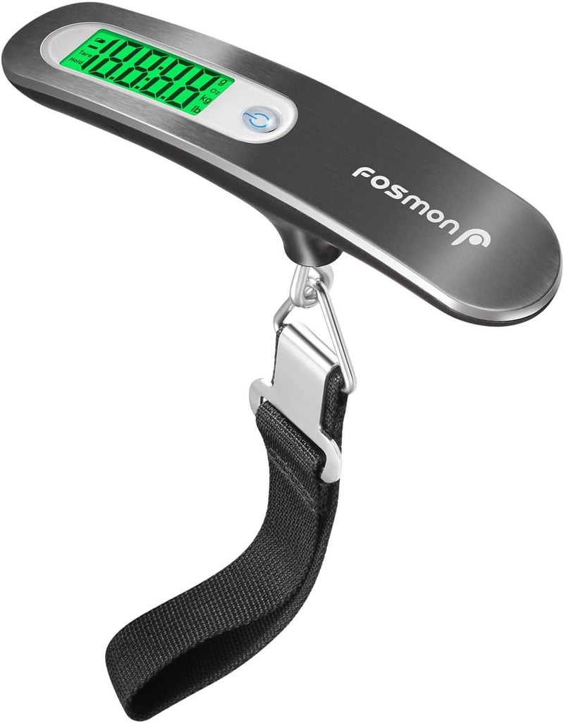 Fosmon Digital Luggage Scale, Digitial LCD Display Backlight Baggage Scale with 110lbs Capacity, Portable Stainless Steel Hanging Luggage Weight Scale with Tare Function for Travelers - Silver - Image 1