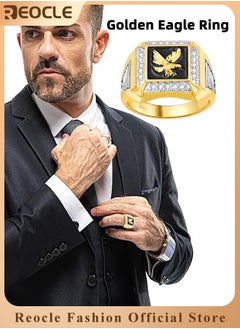 Men's Zircon Ring with Gold Eagle Band & Diamond Inlaid Vintage Hawk Eagle Ring Luxury Rings for Father Dad and Gentlemen as Gifts