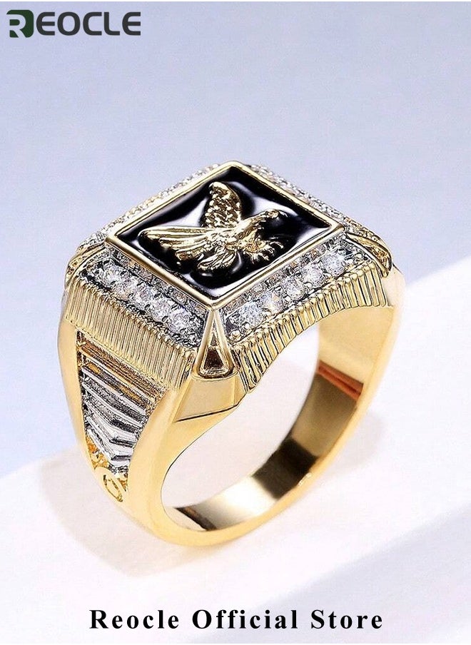 REOCLE - Men's Zircon Ring with Gold Eagle Band & Diamond Inlaid Vintage Hawk Eagle Ring Luxury Rings for Father Dad and Gentlemen as Gifts - Image 1