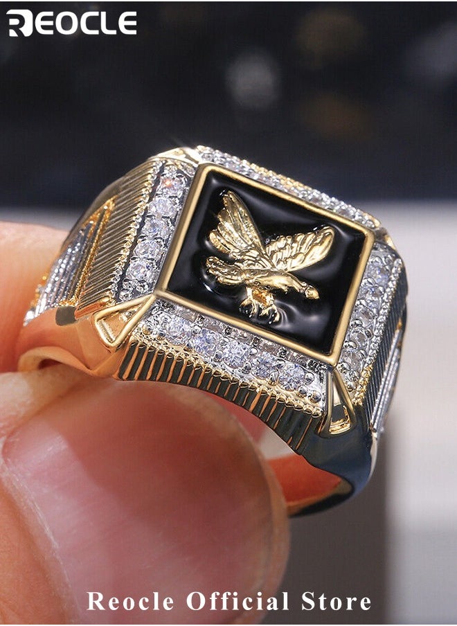 REOCLE - Men's Zircon Ring with Gold Eagle Band & Diamond Inlaid Vintage Hawk Eagle Ring Luxury Rings for Father Dad and Gentlemen as Gifts - Image 1